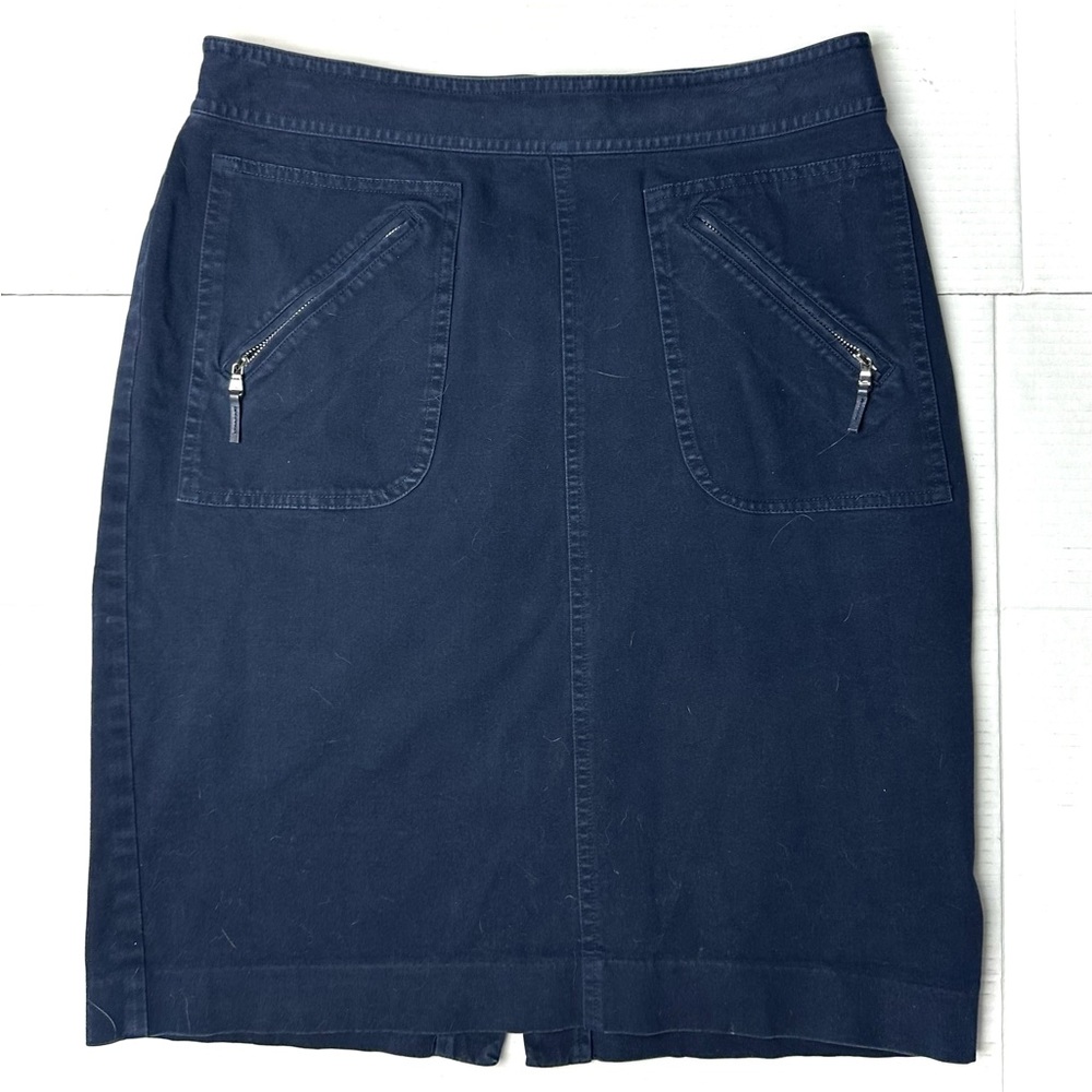 Ralph Lauren Skirt Women’s 8 Blue‎ Zip Pencil Straight Pockets Mini Cotton
